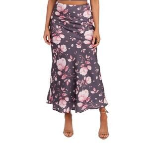 Petal & Pup Arabella satin floral midi skirt gray size Small S